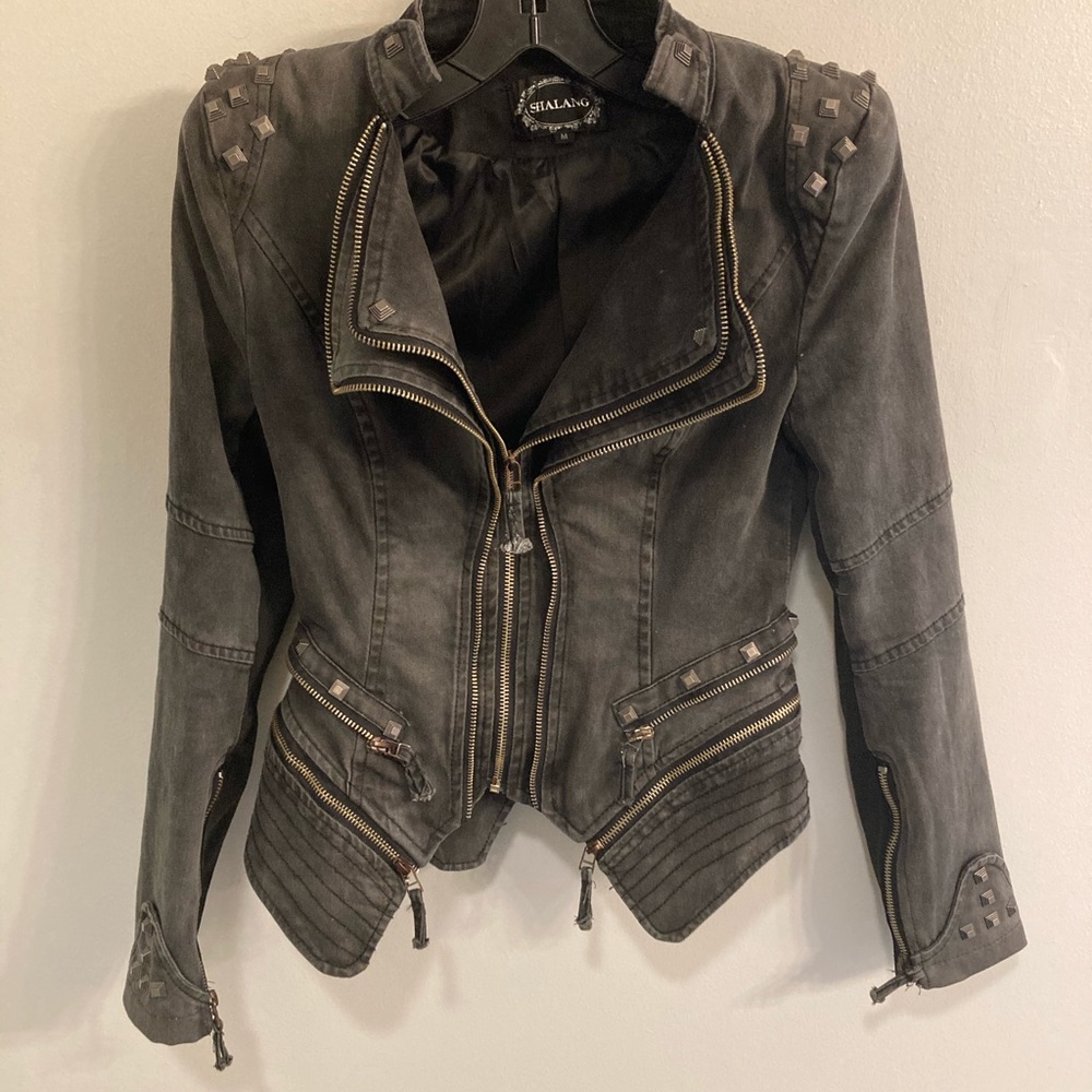 Studded, embellished moto jacket